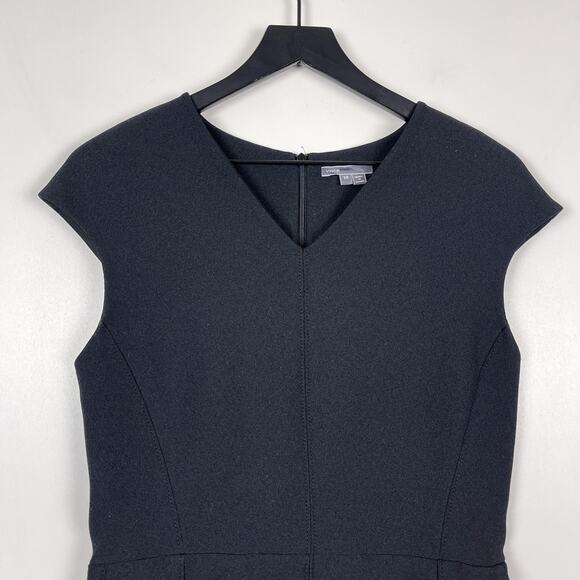 Vince Size 10 Sheath Cap Sleeve Mini Dress Black Polyester Stretch Ponte - Picture 2 of 10